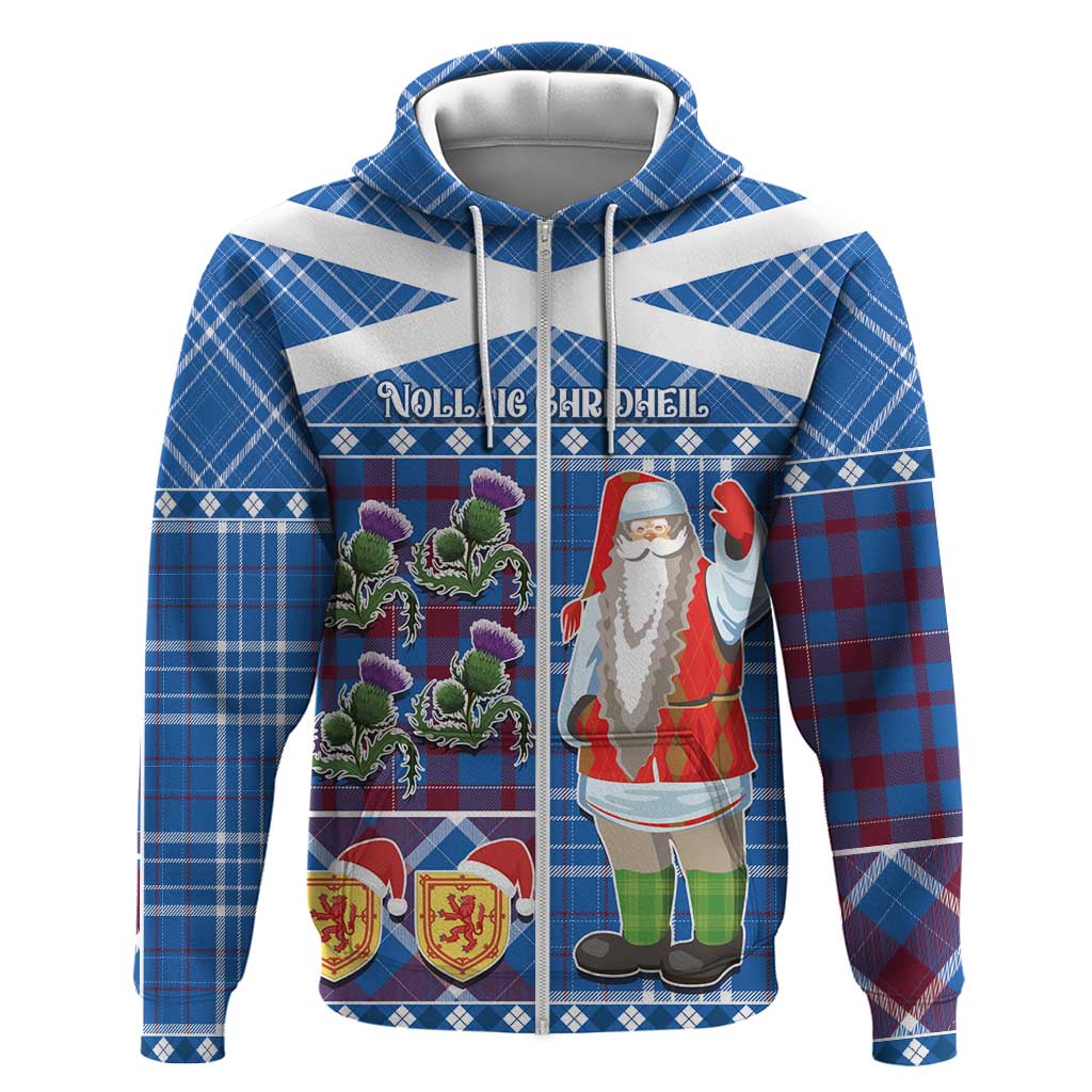 Santa Claus Thistle Scottish Christmas Zip Hoodie Tartan Pattern - Wonder Print Shop