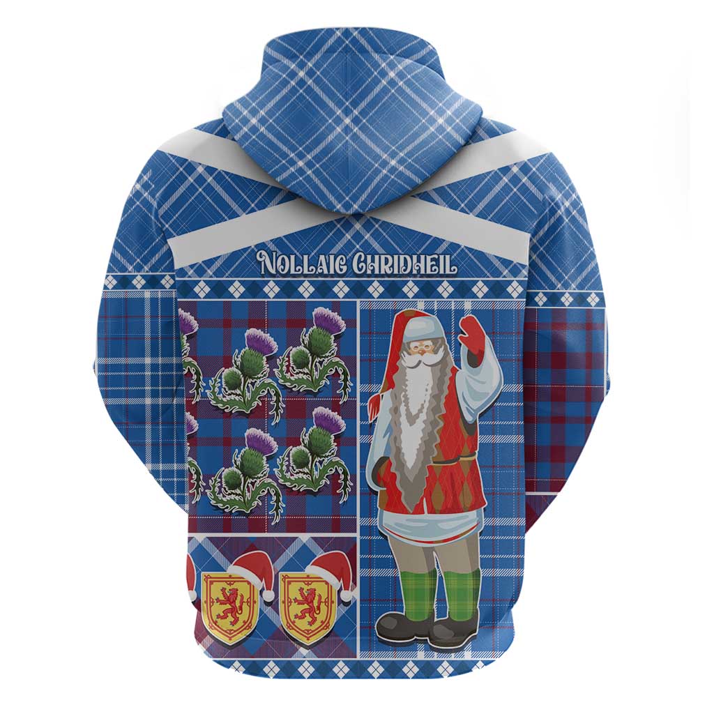 Santa Claus Thistle Scottish Christmas Zip Hoodie Tartan Pattern - Wonder Print Shop