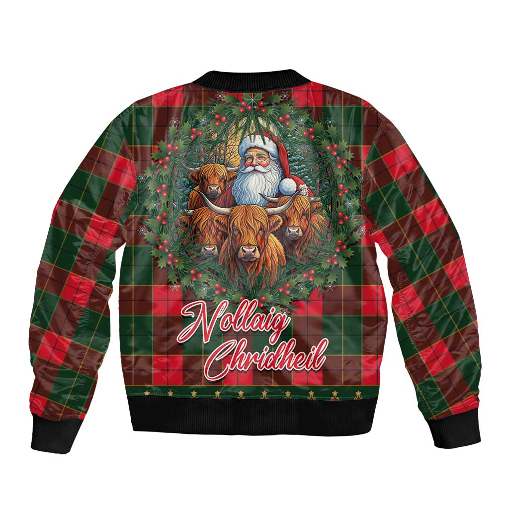 Santa and Higland Cows Scottish Christmas Bomber Jacket Tartan Pattern - Wonder Print Shop
