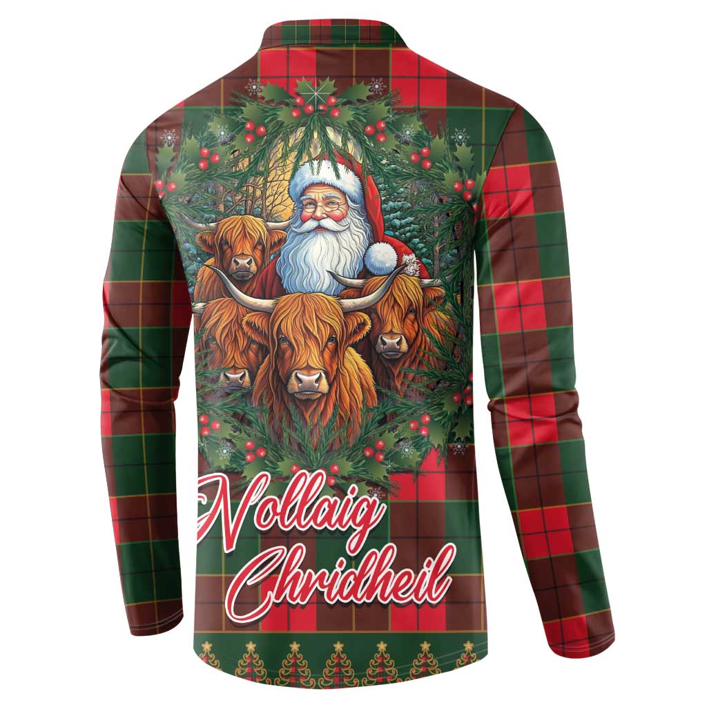 Santa and Higland Cows Scottish Christmas Button Sweatshirt Tartan Pattern - Wonder Print Shop