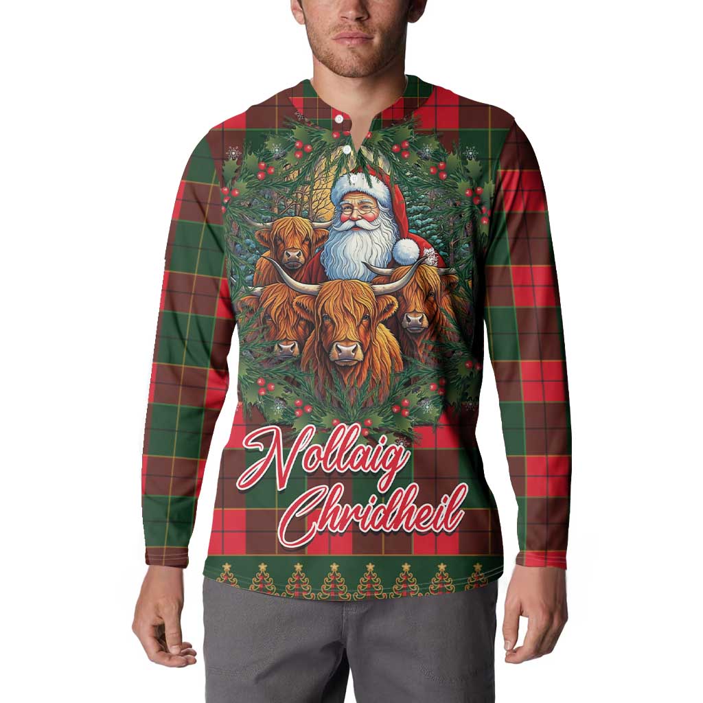 Santa and Higland Cows Scottish Christmas Button Sweatshirt Tartan Pattern - Wonder Print Shop