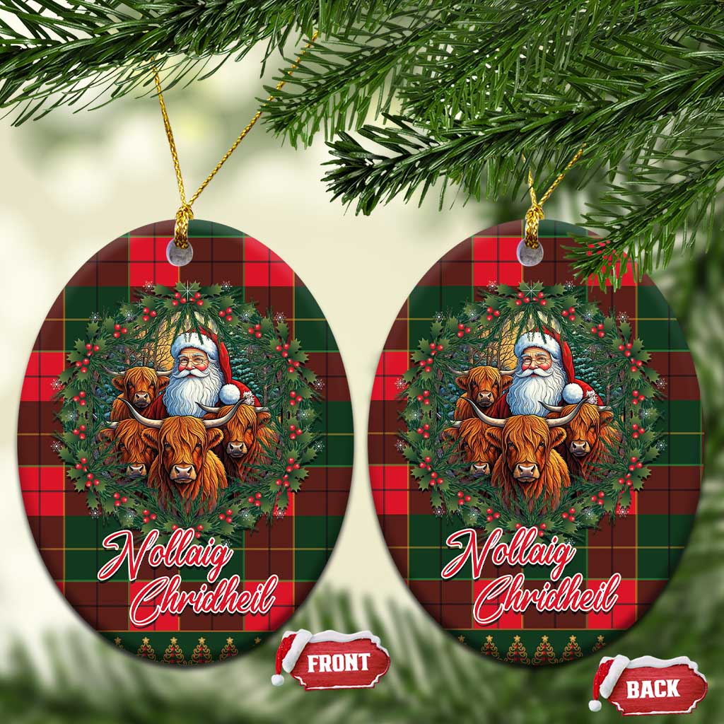 Santa and Higland Cows Scottish Christmas Ceramic Ornament Tartan Pattern - Wonder Print Shop