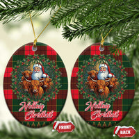 Santa and Higland Cows Scottish Christmas Ceramic Ornament Tartan Pattern - Wonder Print Shop