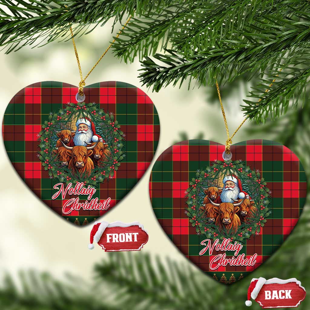 Santa and Higland Cows Scottish Christmas Ceramic Ornament Tartan Pattern - Wonder Print Shop