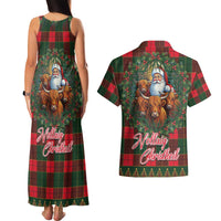 Santa and Higland Cows Scottish Christmas Couples Matching Tank Maxi Dress and Hawaiian Shirt Tartan Pattern - Wonder Print Shop