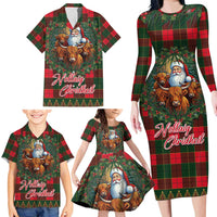 Santa and Higland Cows Scottish Christmas Family Matching Long Sleeve Bodycon Dress and Hawaiian Shirt Tartan Pattern - Wonder Print Shop