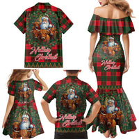 Santa and Higland Cows Scottish Christmas Family Matching Mermaid Dress and Hawaiian Shirt Tartan Pattern - Wonder Print Shop