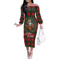 Santa and Higland Cows Scottish Christmas Family Matching Off The Shoulder Long Sleeve Dress and Hawaiian Shirt Tartan Pattern - Wonder Print Shop