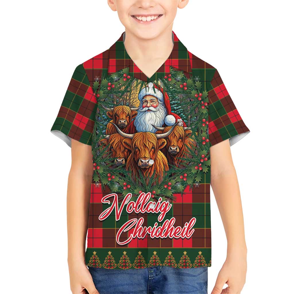 Santa and Higland Cows Scottish Christmas Family Matching Off Shoulder Maxi Dress and Hawaiian Shirt Tartan Pattern - Wonder Print Shop