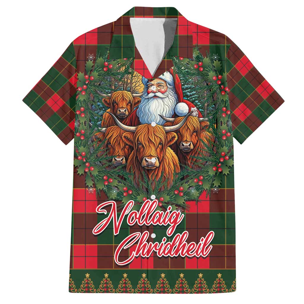 Santa and Higland Cows Scottish Christmas Family Matching Off Shoulder Short Dress and Hawaiian Shirt Tartan Pattern - Wonder Print Shop