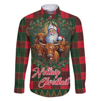 Santa and Higland Cows Scottish Christmas Family Matching Off Shoulder Short Dress and Hawaiian Shirt Tartan Pattern - Wonder Print Shop