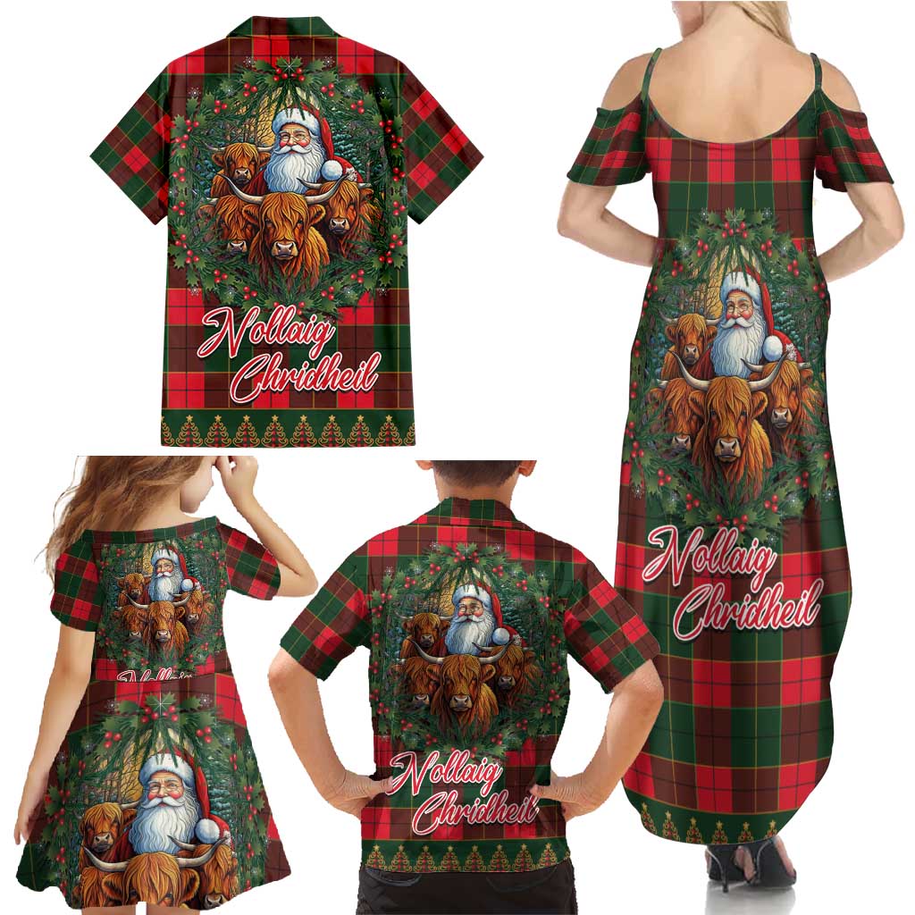 Santa and Higland Cows Scottish Christmas Family Matching Summer Maxi Dress and Hawaiian Shirt Tartan Pattern - Wonder Print Shop