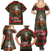 Santa and Higland Cows Scottish Christmas Family Matching Summer Maxi Dress and Hawaiian Shirt Tartan Pattern - Wonder Print Shop