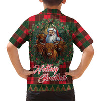 Santa and Higland Cows Scottish Christmas Family Matching Tank Maxi Dress and Hawaiian Shirt Tartan Pattern - Wonder Print Shop