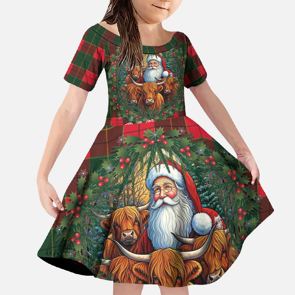 Santa and Higland Cows Scottish Christmas Family Matching Tank Maxi Dress and Hawaiian Shirt Tartan Pattern - Wonder Print Shop
