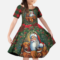 Santa and Higland Cows Scottish Christmas Family Matching Tank Maxi Dress and Hawaiian Shirt Tartan Pattern - Wonder Print Shop