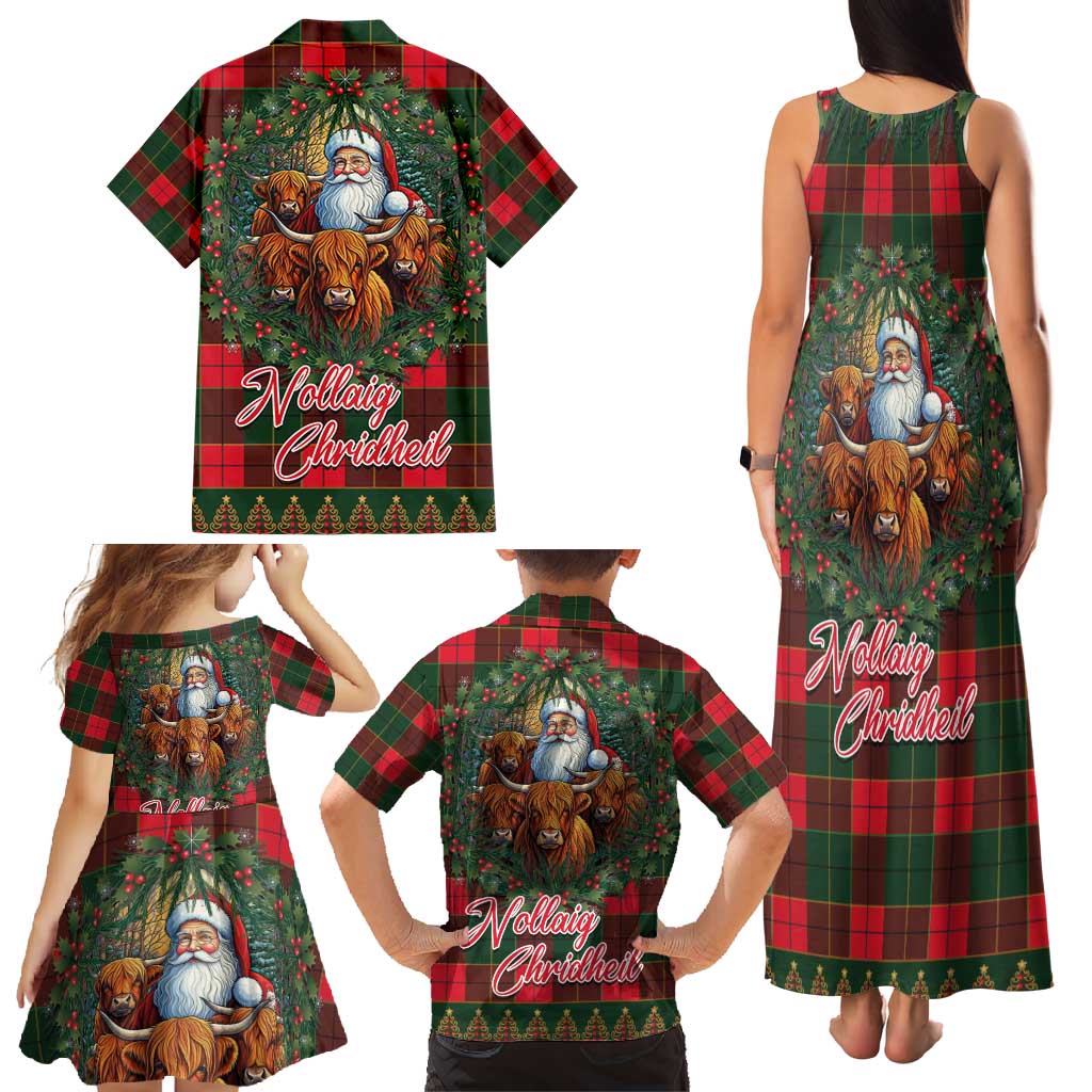 Santa and Higland Cows Scottish Christmas Family Matching Tank Maxi Dress and Hawaiian Shirt Tartan Pattern - Wonder Print Shop