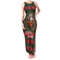 Santa and Higland Cows Scottish Christmas Family Matching Tank Maxi Dress and Hawaiian Shirt Tartan Pattern - Wonder Print Shop