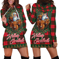 Santa and Higland Cows Scottish Christmas Hoodie Dress Tartan Pattern - Wonder Print Shop