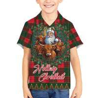 Santa and Higland Cows Scottish Christmas Kid Hawaiian Shirt Tartan Pattern - Wonder Print Shop