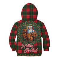 Santa and Higland Cows Scottish Christmas Kid Hoodie Tartan Pattern - Wonder Print Shop