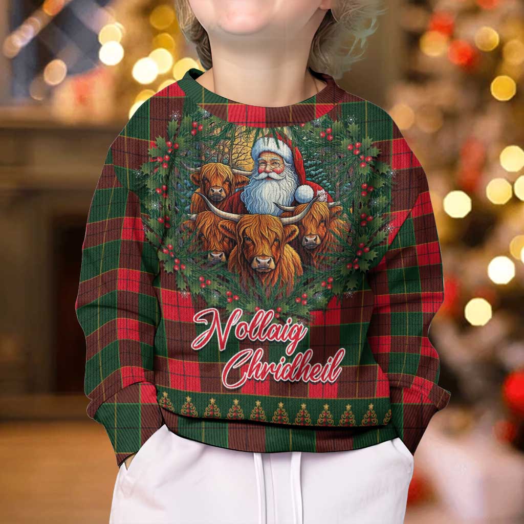 Santa and Higland Cows Scottish Christmas Kid Ugly Christmas Sweater Tartan Pattern - Wonder Print Shop