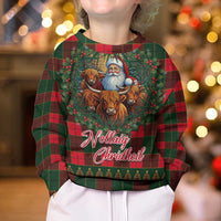 Santa and Higland Cows Scottish Christmas Kid Ugly Christmas Sweater Tartan Pattern - Wonder Print Shop