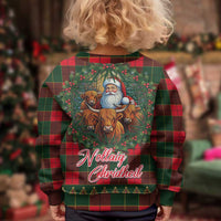 Santa and Higland Cows Scottish Christmas Kid Ugly Christmas Sweater Tartan Pattern - Wonder Print Shop