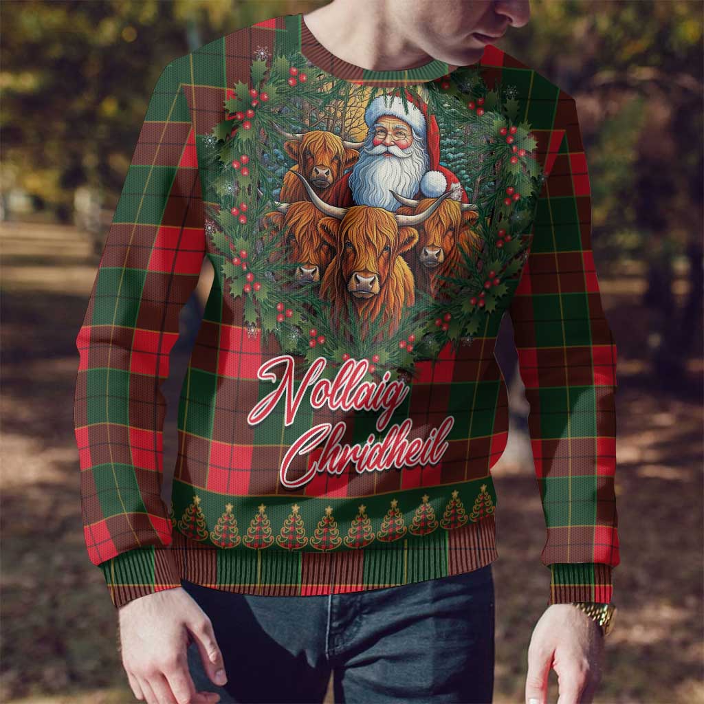 Santa and Higland Cows Scottish Christmas Ugly Christmas Sweater Tartan Pattern - Wonder Print Shop