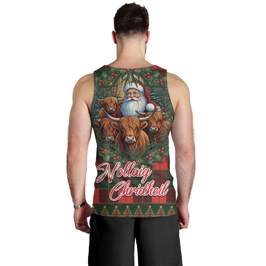 Santa and Higland Cows Scottish Christmas Men Tank Top Tartan Pattern - Wonder Print Shop