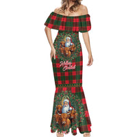 Santa and Higland Cows Scottish Christmas Mermaid Dress Tartan Pattern - Wonder Print Shop