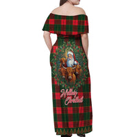 Santa and Higland Cows Scottish Christmas Off Shoulder Maxi Dress Tartan Pattern - Wonder Print Shop