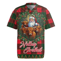 Santa and Higland Cows Scottish Christmas Rugby Jersey Tartan Pattern - Wonder Print Shop