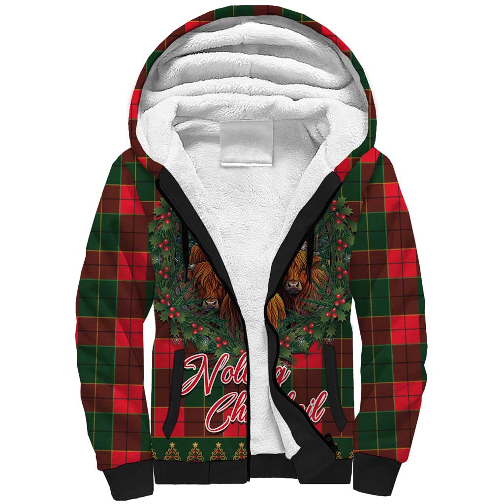 Santa and Higland Cows Scottish Christmas Sherpa Hoodie Tartan Pattern - Wonder Print Shop