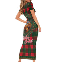Santa and Higland Cows Scottish Christmas Short Sleeve Bodycon Dress Tartan Pattern - Wonder Print Shop