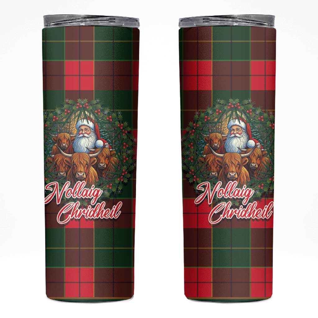 Santa and Higland Cows Scottish Christmas Skinny Tumbler Tartan Pattern - Wonder Print Shop