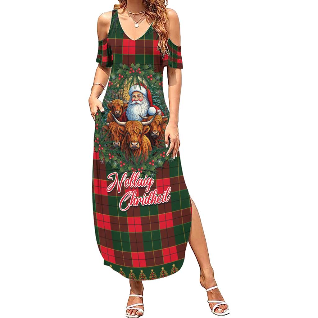 Santa and Higland Cows Scottish Christmas Summer Maxi Dress Tartan Pattern - Wonder Print Shop