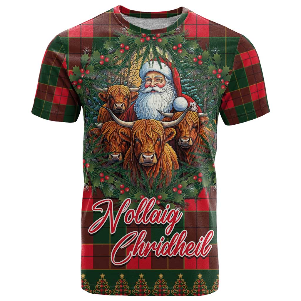 Santa and Higland Cows Scottish Christmas T Shirt Tartan Pattern - Wonder Print Shop