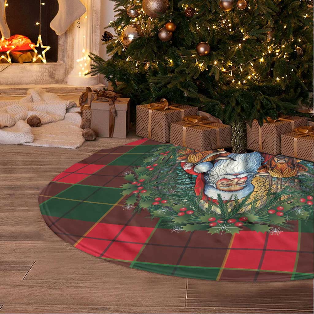 Santa and Higland Cows Scottish Christmas Tree Skirt Tartan Pattern - Wonder Print Shop