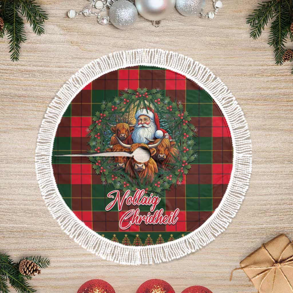 Santa and Higland Cows Scottish Christmas Tree Skirt Tartan Pattern - Wonder Print Shop