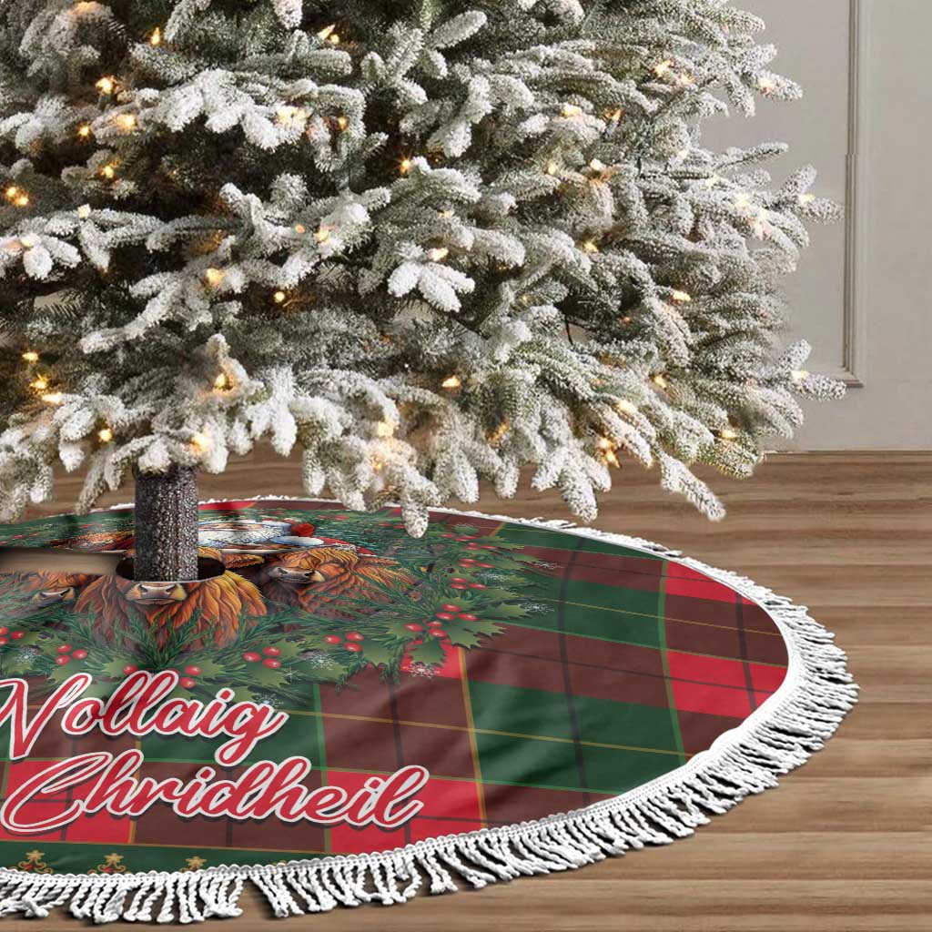 Santa and Higland Cows Scottish Christmas Tree Skirt Tartan Pattern - Wonder Print Shop