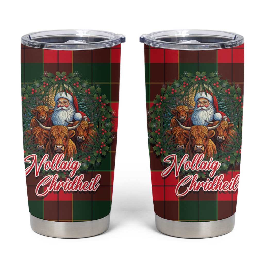 Santa and Higland Cows Scottish Christmas Tumbler Cup Tartan Pattern - Wonder Print Shop