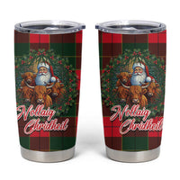 Santa and Higland Cows Scottish Christmas Tumbler Cup Tartan Pattern - Wonder Print Shop