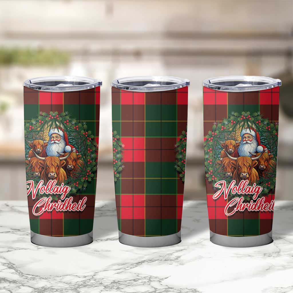 Santa and Higland Cows Scottish Christmas Tumbler Cup Tartan Pattern - Wonder Print Shop