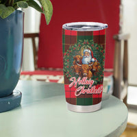 Santa and Higland Cows Scottish Christmas Tumbler Cup Tartan Pattern - Wonder Print Shop
