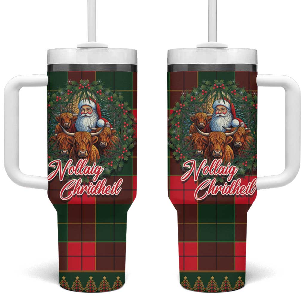 Santa and Higland Cows Scottish Christmas Tumbler With Handle Tartan Pattern - Wonder Print Shop