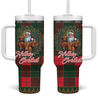 Santa and Higland Cows Scottish Christmas Tumbler With Handle Tartan Pattern - Wonder Print Shop