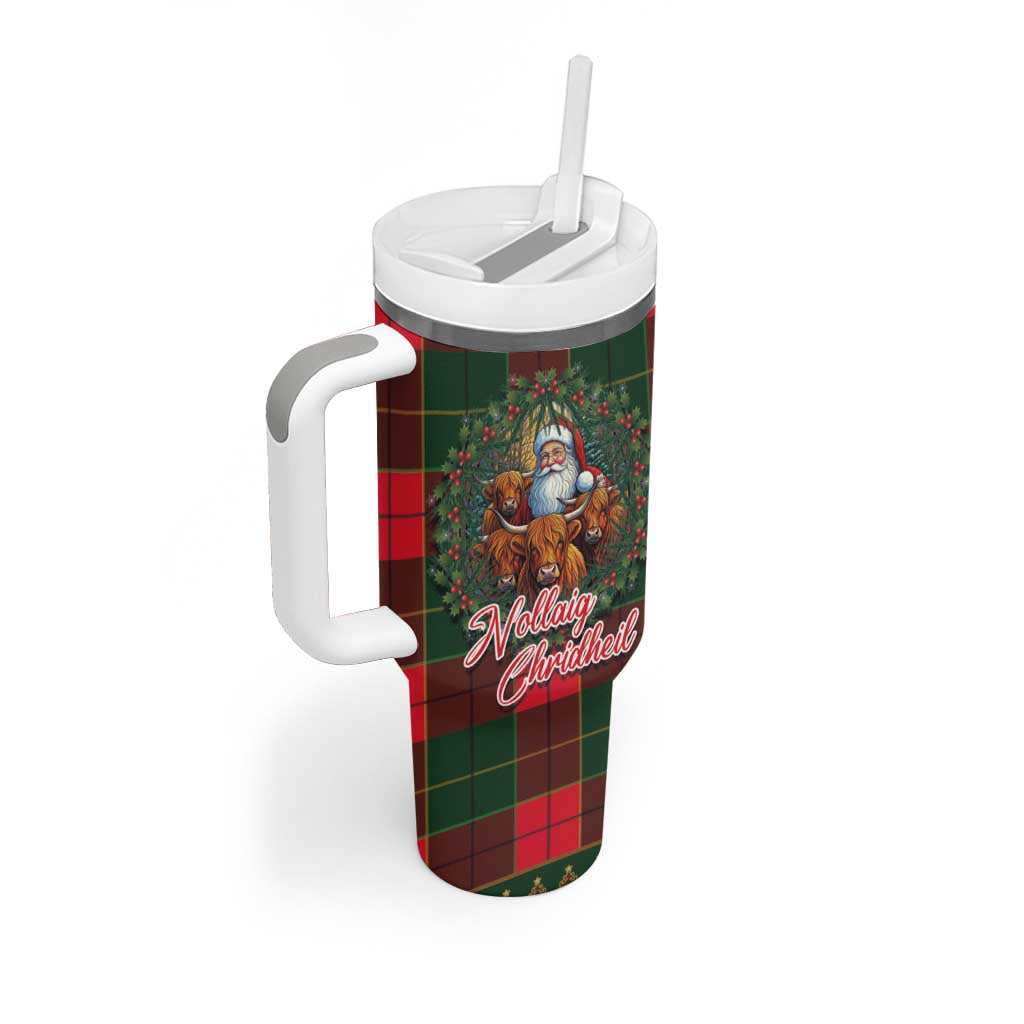 Santa and Higland Cows Scottish Christmas Tumbler With Handle Tartan Pattern - Wonder Print Shop