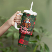 Santa and Higland Cows Scottish Christmas Tumbler With Handle Tartan Pattern - Wonder Print Shop