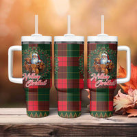 Santa and Higland Cows Scottish Christmas Tumbler With Handle Tartan Pattern - Wonder Print Shop